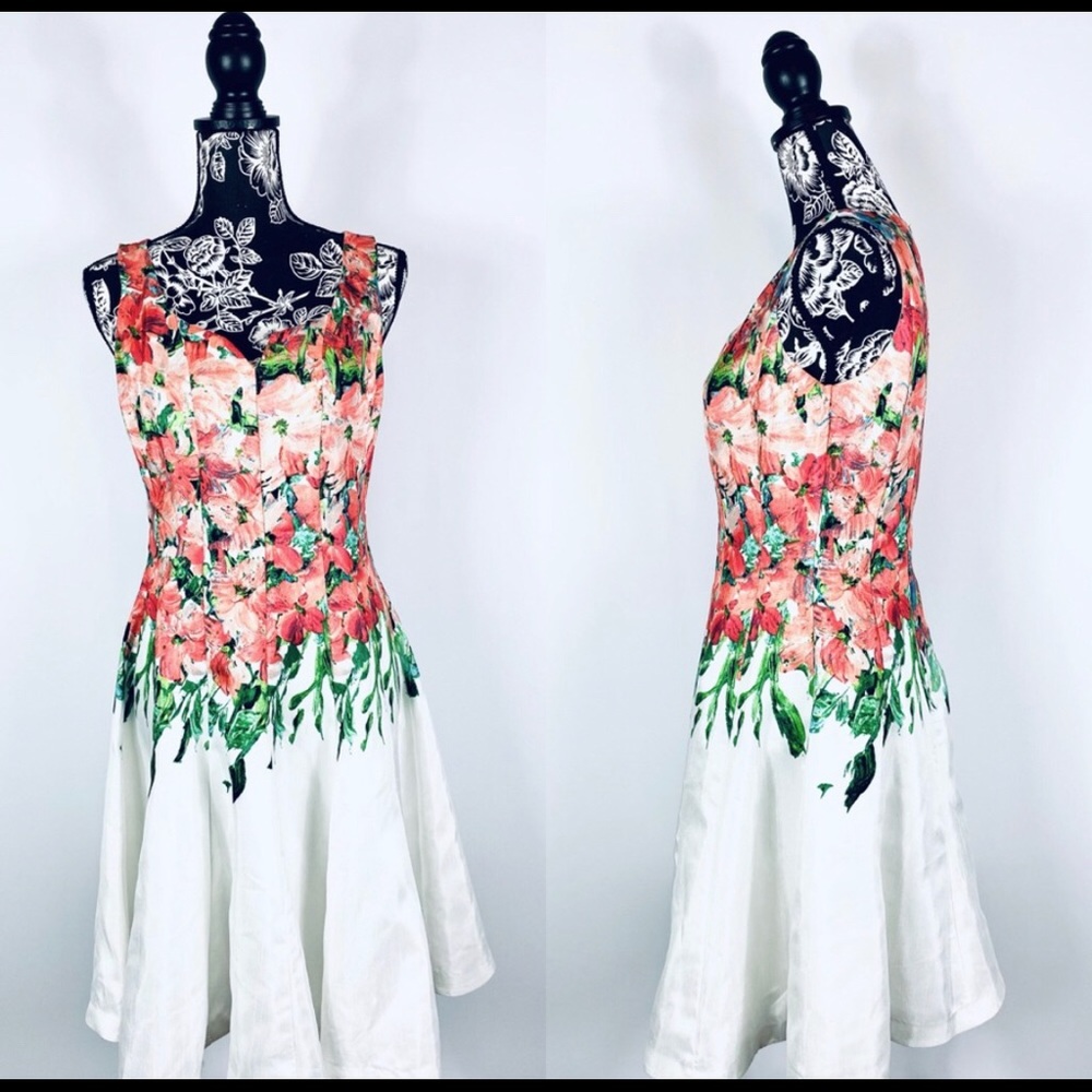 Dress Barn Floral White and Green Dress